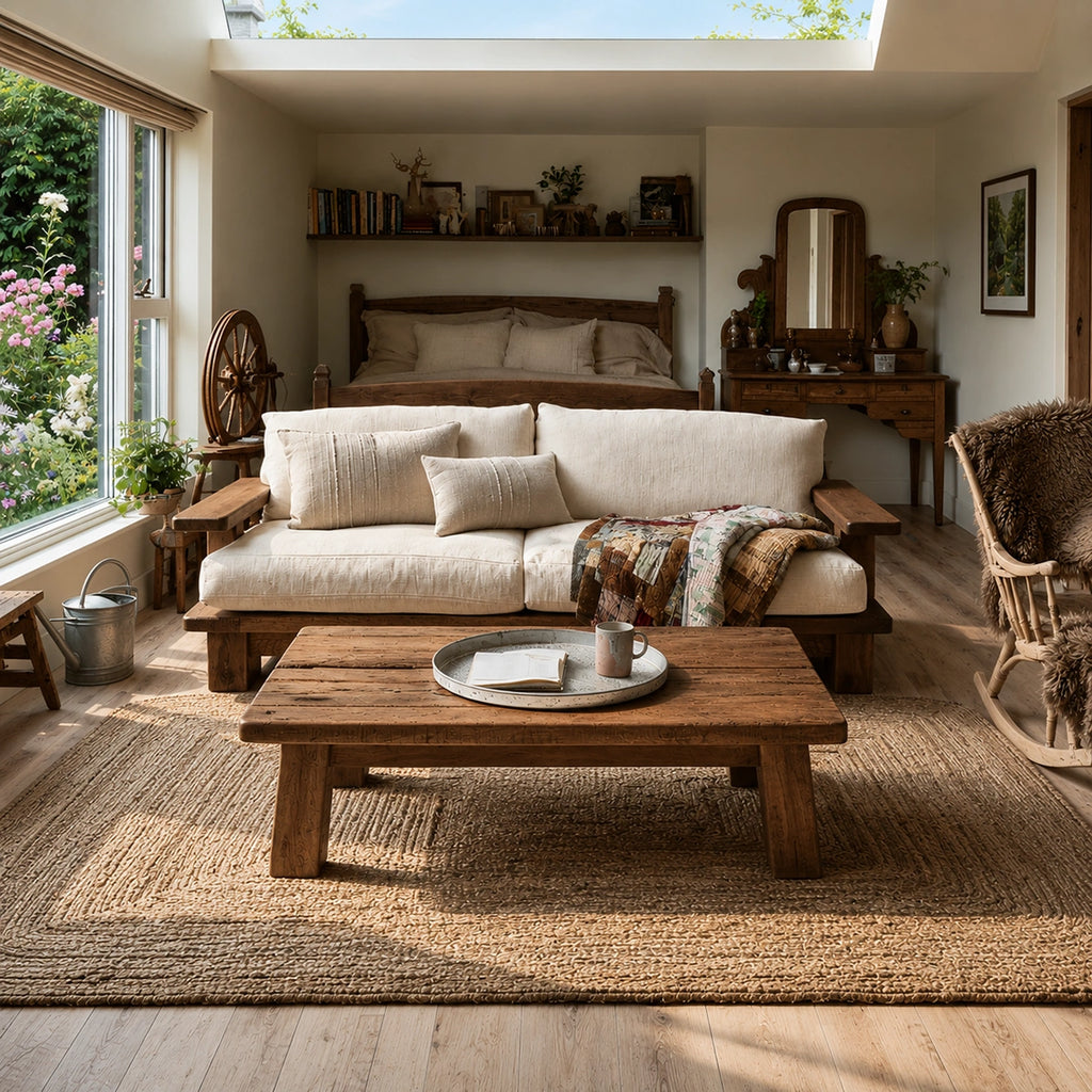 Natural Solid Wood Coffee Table – Rustic Farmhouse Style