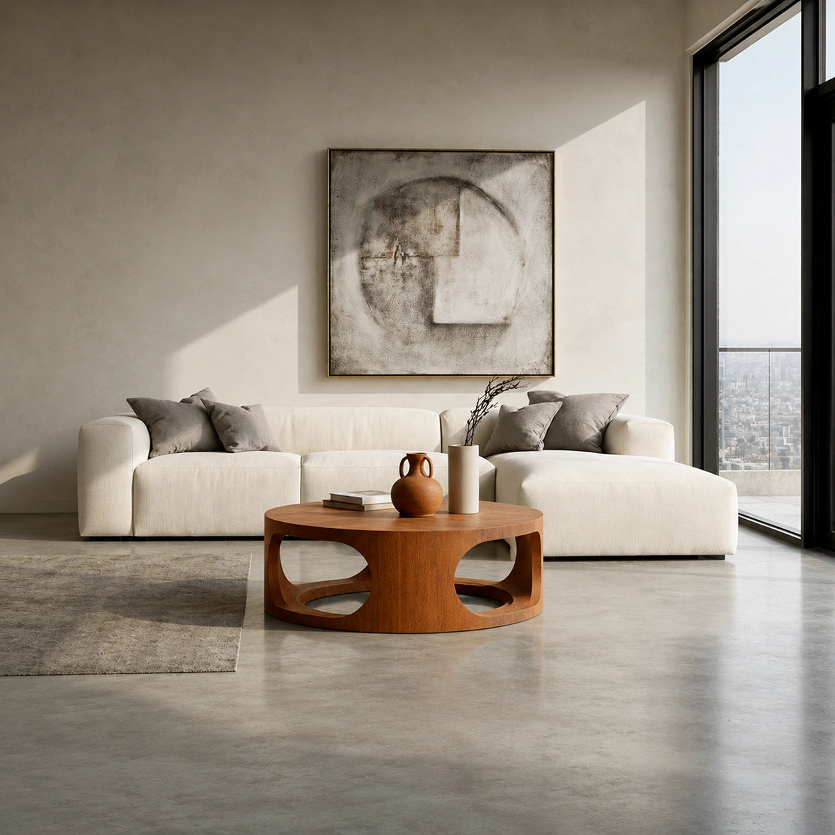 Natural Solid Wood Round Coffee Table – Sculptural Modern Style