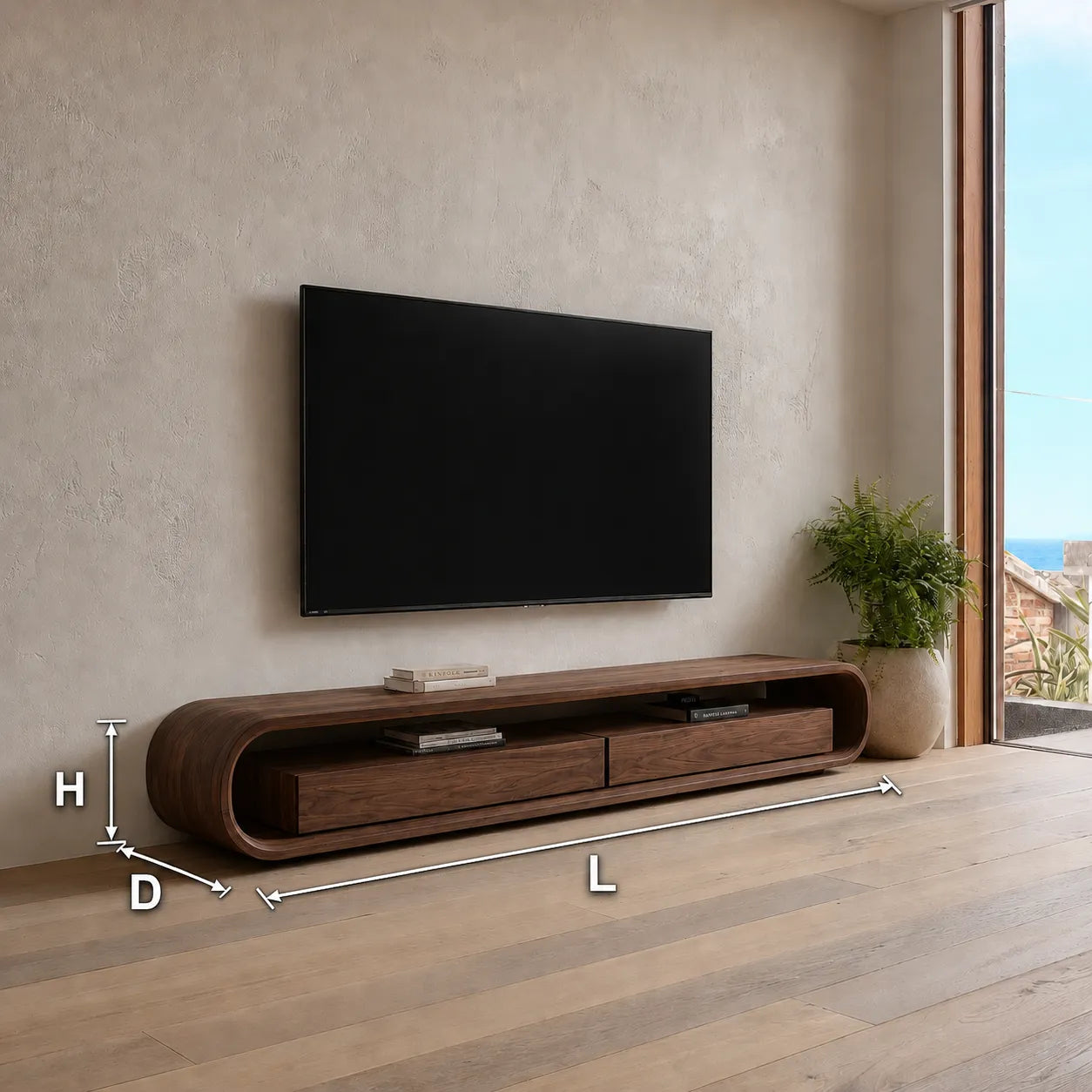 Capsule Natural Solid Wood TV Stand with Open Shelf Media Storage
