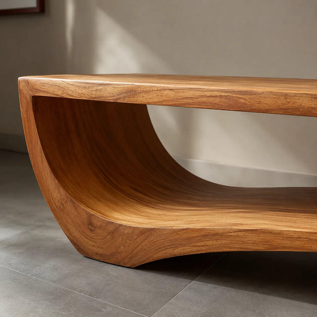 Sculptural Natural Solid Wood Wave TV Stand for Modern Living Rooms