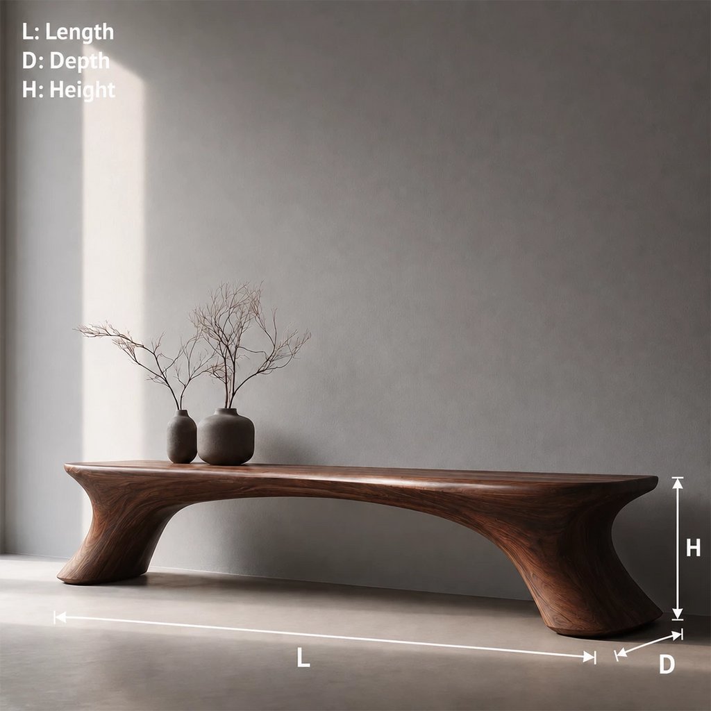 Organic Curved Wood Bench – Natural Wood Entryway Bench for Modern Interior