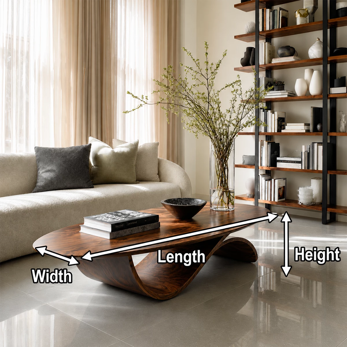 Oval Sculptural Coffee Table Crafted from Natural Solid Wood