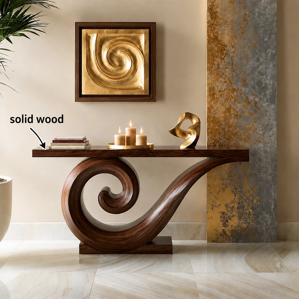 Natural Solid Wood Console Table Sculptural Spiral Modern Style