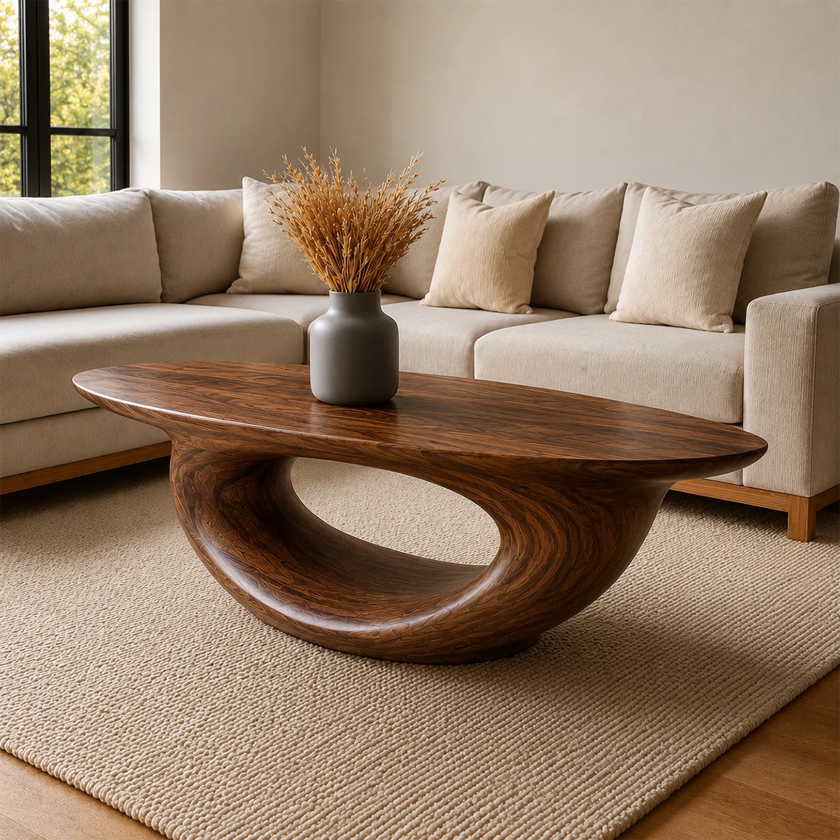 Sculptural Modern Coffee Table Crafted from Natural Solid Wood