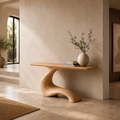 Sculptural Console Table with Flowing Pedestal Base in Natural Solid Wood