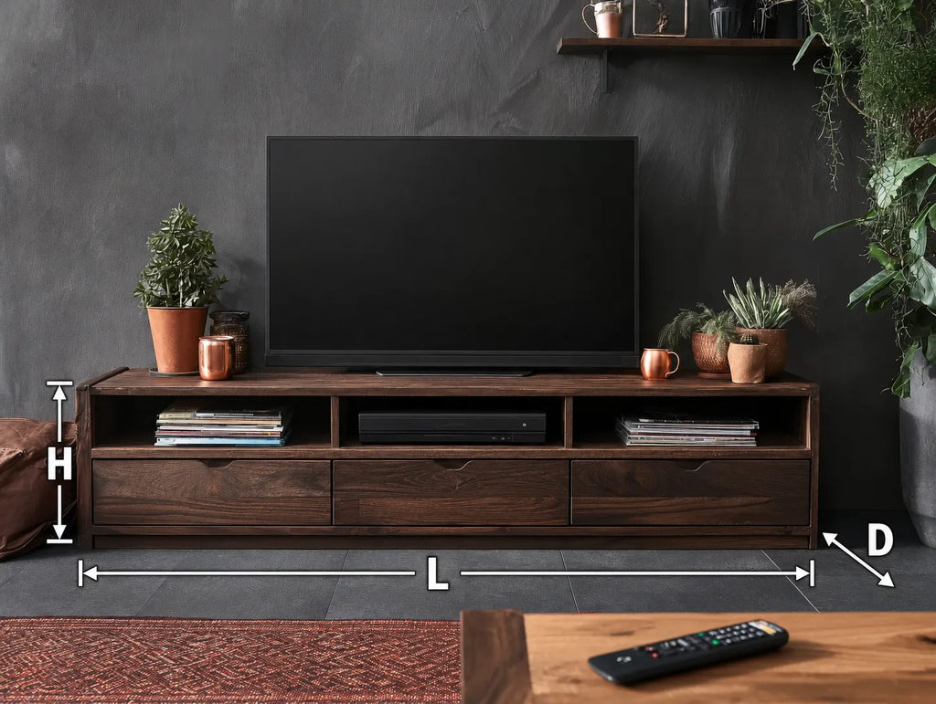 Rustic Natural Solid Wood TV Stand with Open Shelf Media Storage