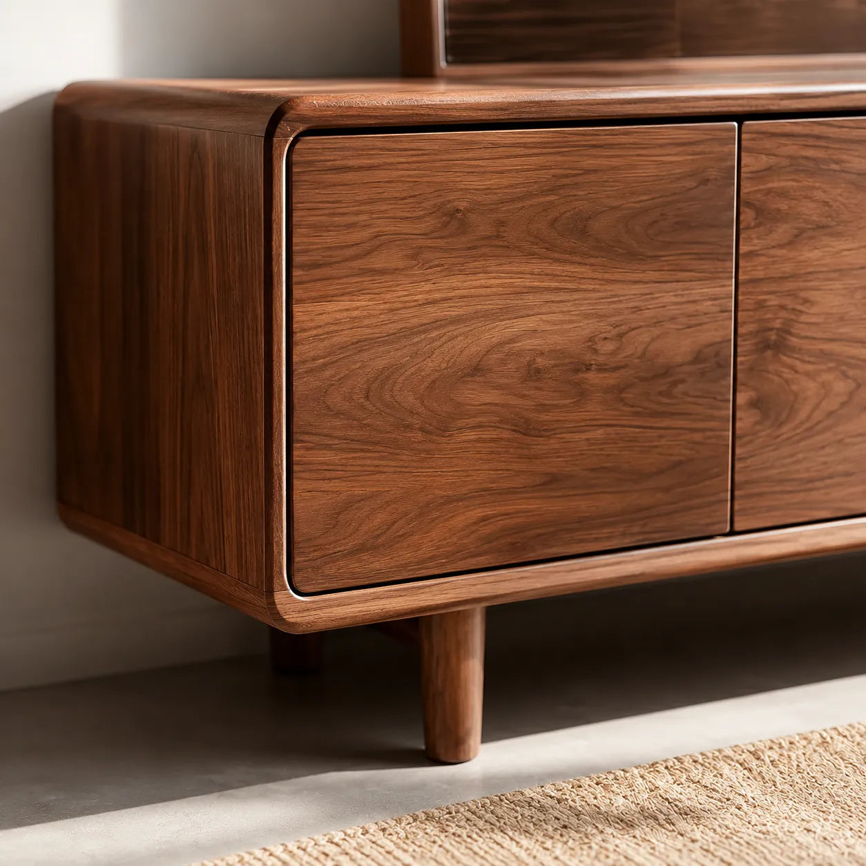 Contemporary Natural Solid Wood TV Stand with Concealed Storage