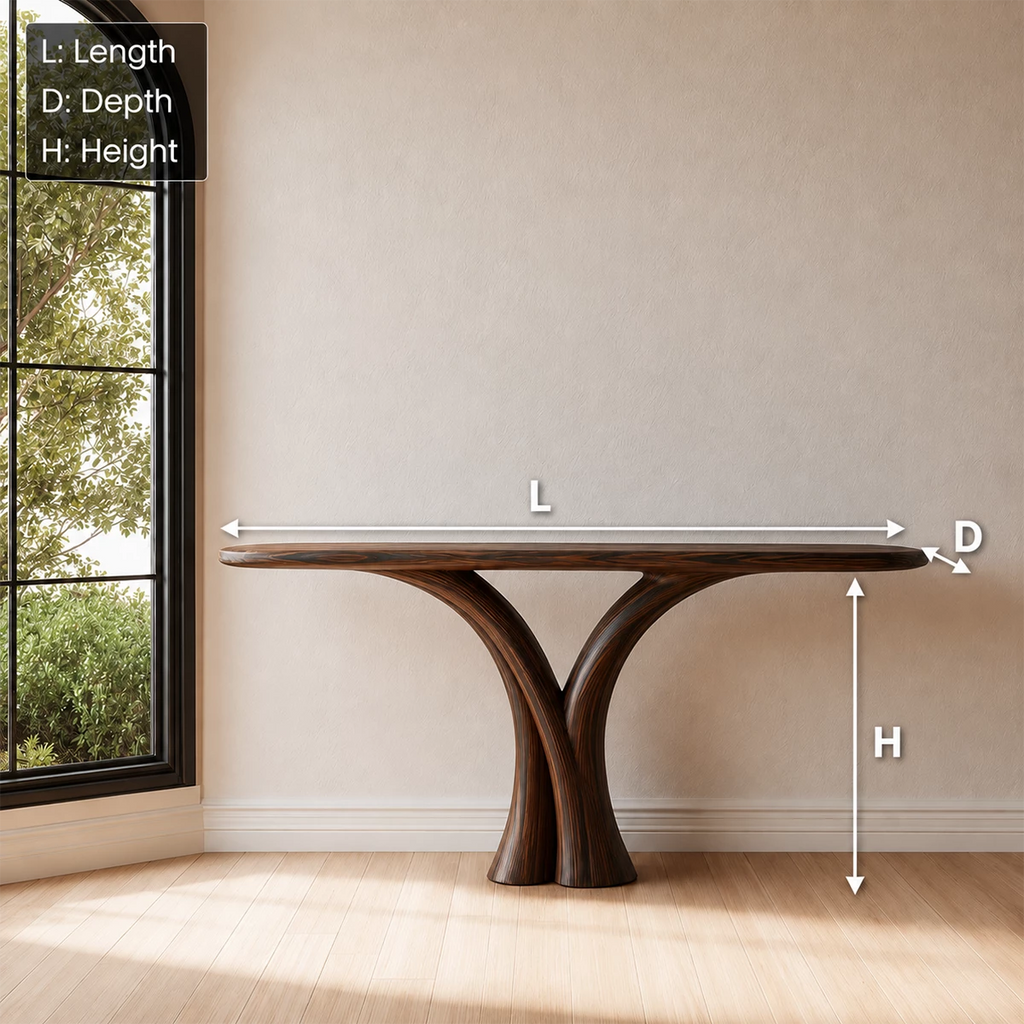 Sculptural Twin Arch Console Table in Natural Solid Wood