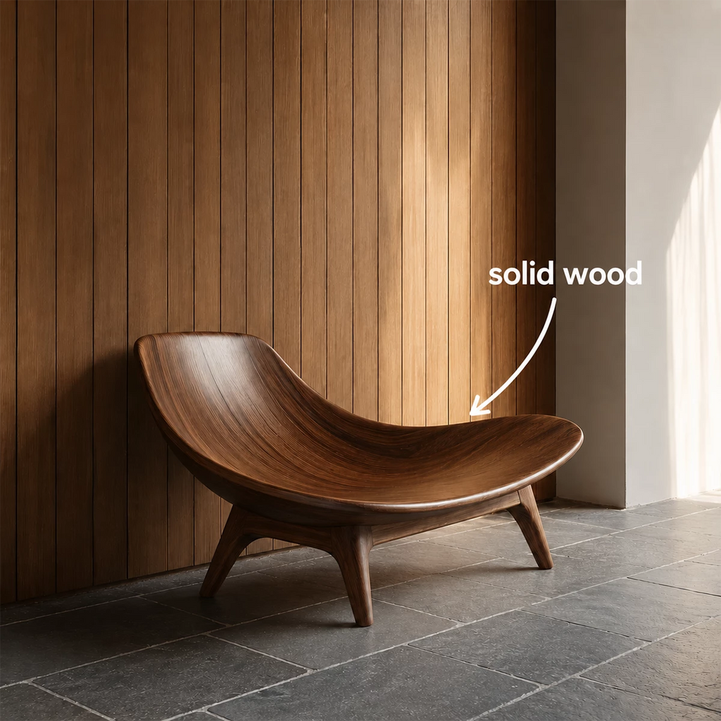 Sculptural Wood Lounge Chair – Organic Natural Wood Chaise for Modern Interior