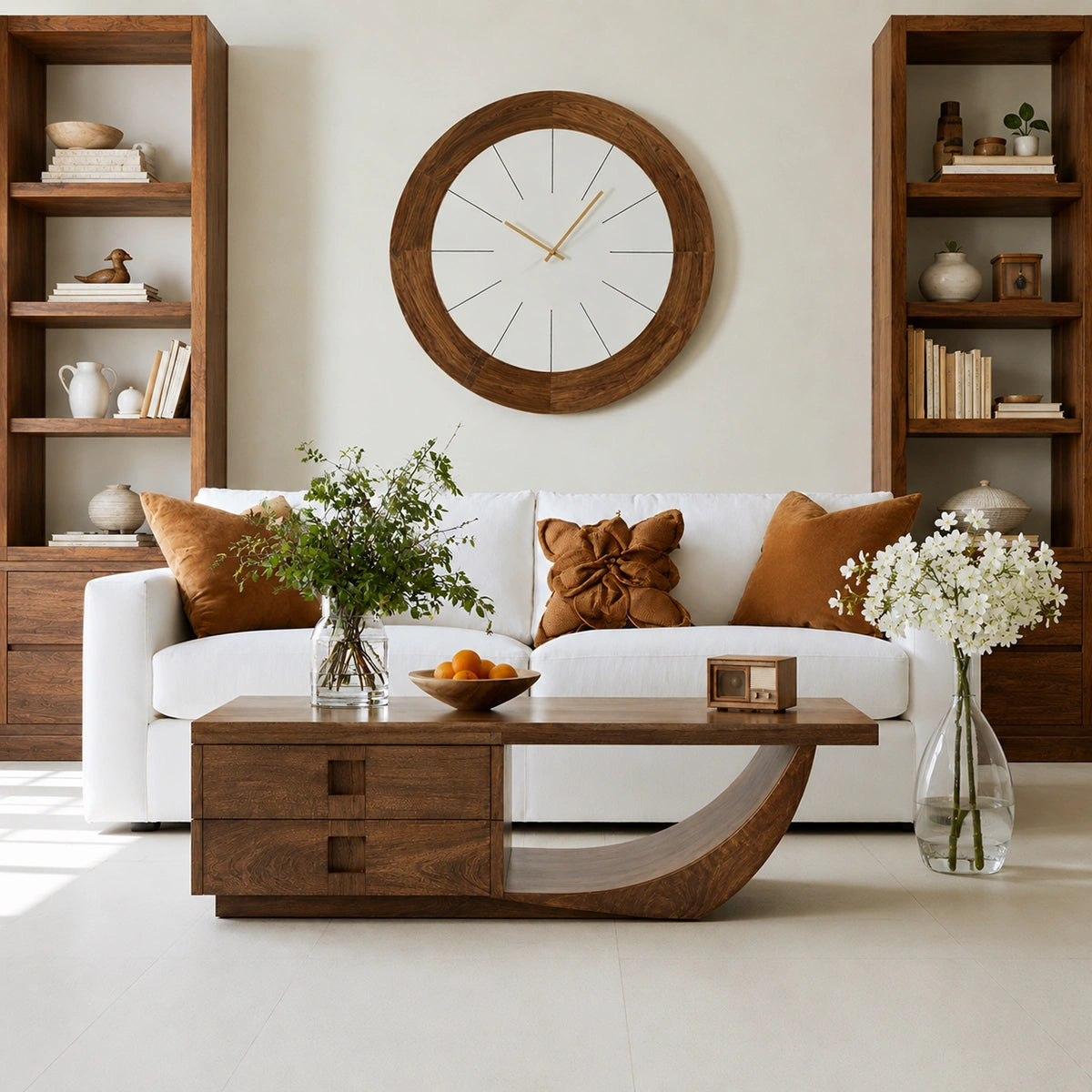 Natural Solid Wood Coffee Table – Sculptural Modern Storage Style