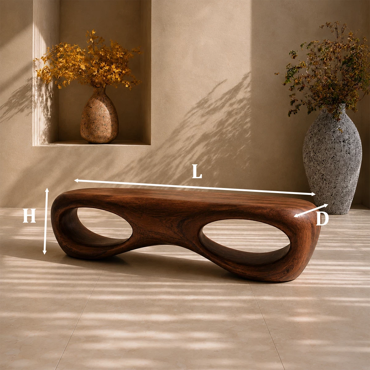 Sculptural Oval Wood Bench – Organic Natural Wood Bench for Modern Interior