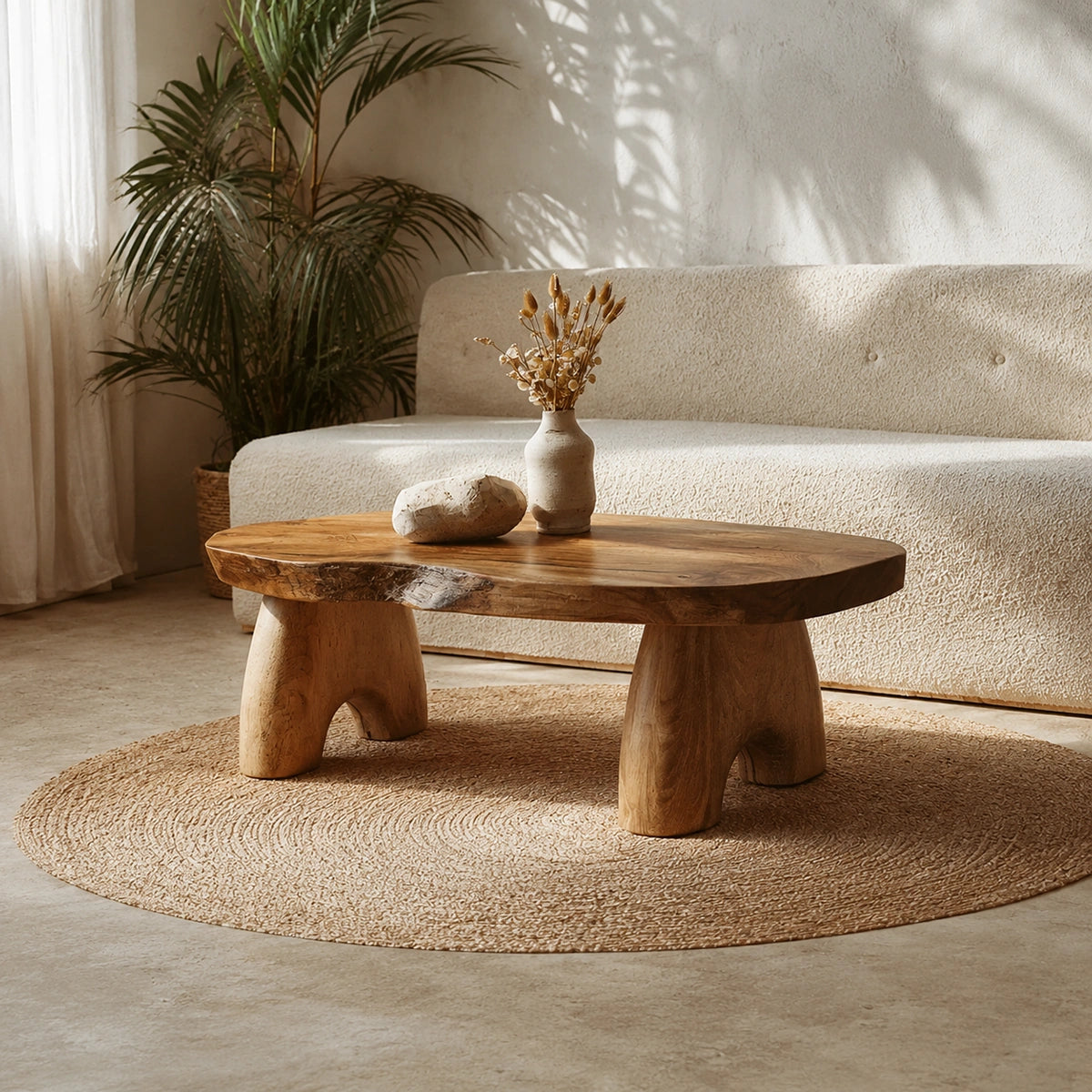 Natural Solid Wood Coffee Table – Live Edge Wabi-Sabi Style