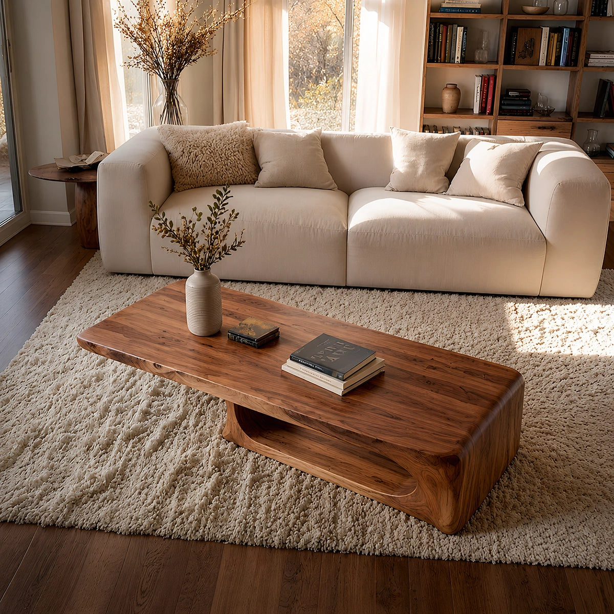 Natural Solid Wood Coffee Table – Sculptural Modern Style