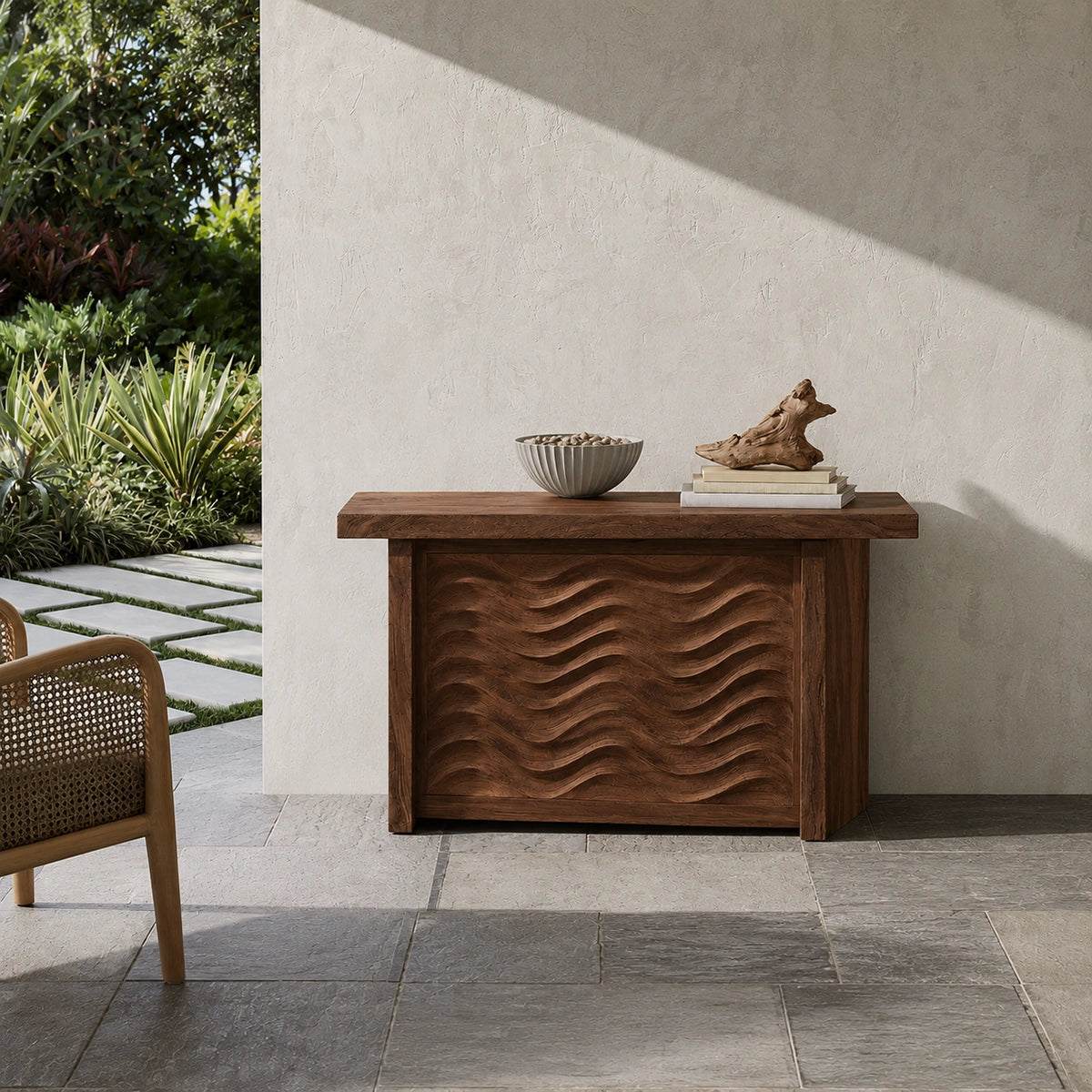 Wave Front Natural Solid Wood Sideboard Cabinet with Hidden Storage