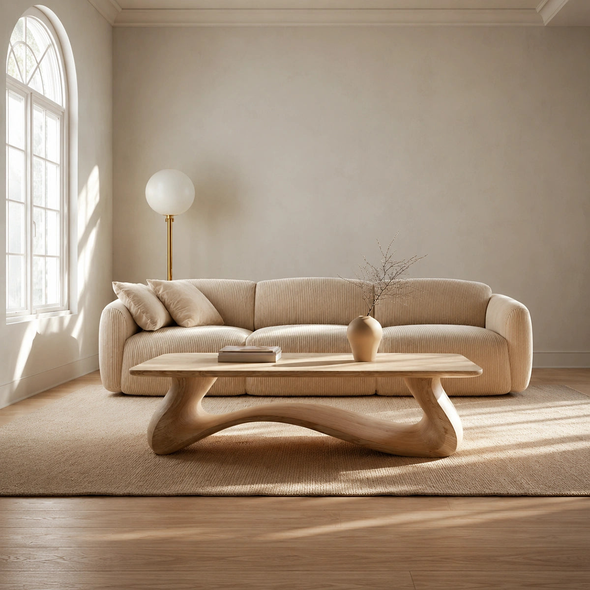 Natural Solid Wood Coffee Table – Sculptural Japandi Style