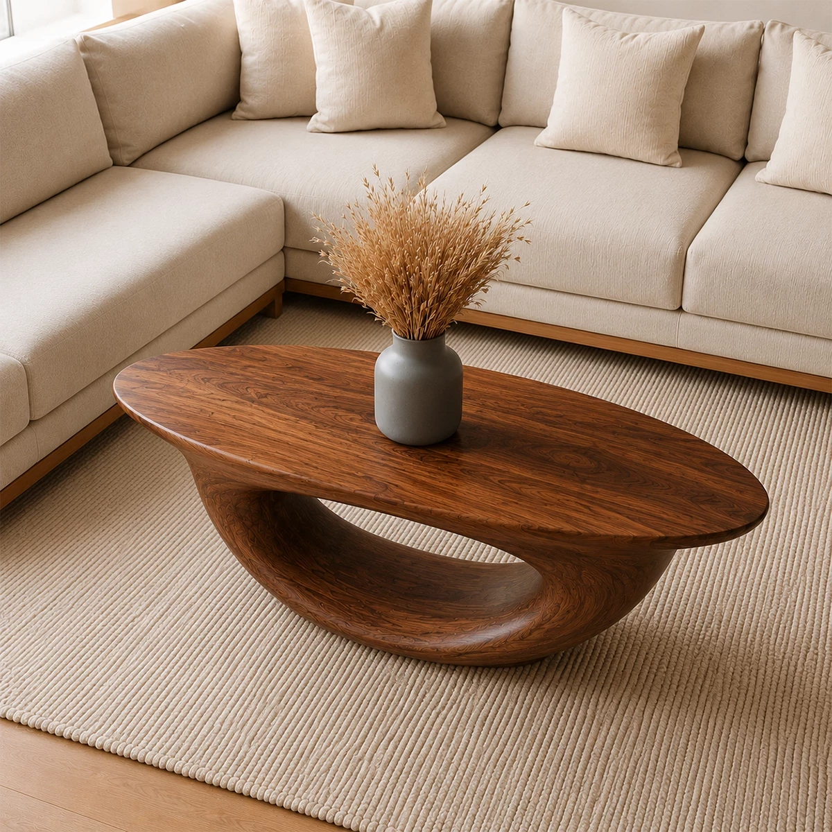 Sculptural Modern Coffee Table Crafted from Natural Solid Wood