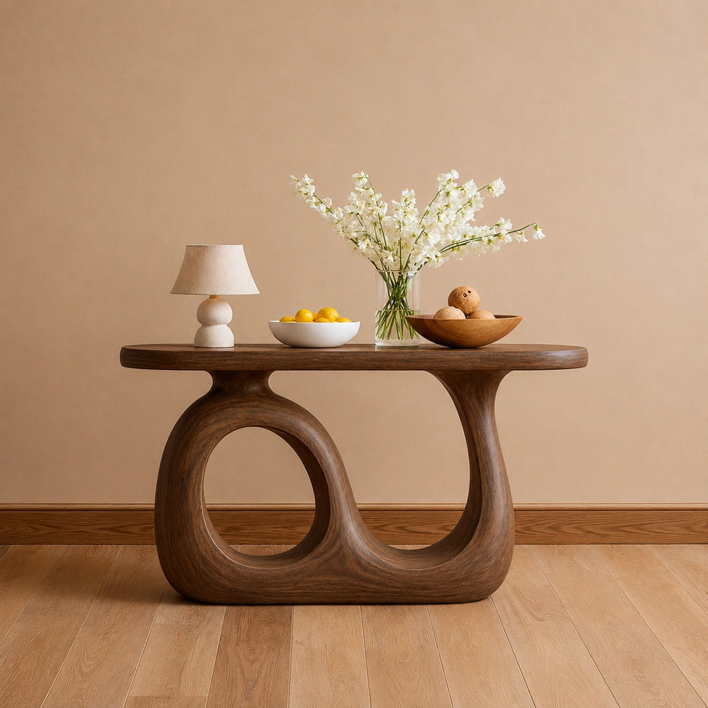 Organic Loop Natural Solid Wood Console Table for Entryway Decor