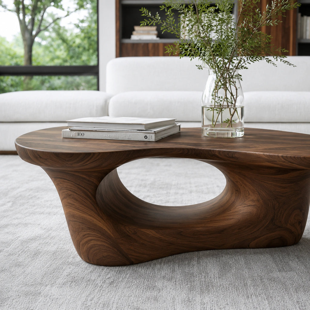 Natural Solid Wood Coffee Table – Sculptural Modern Style