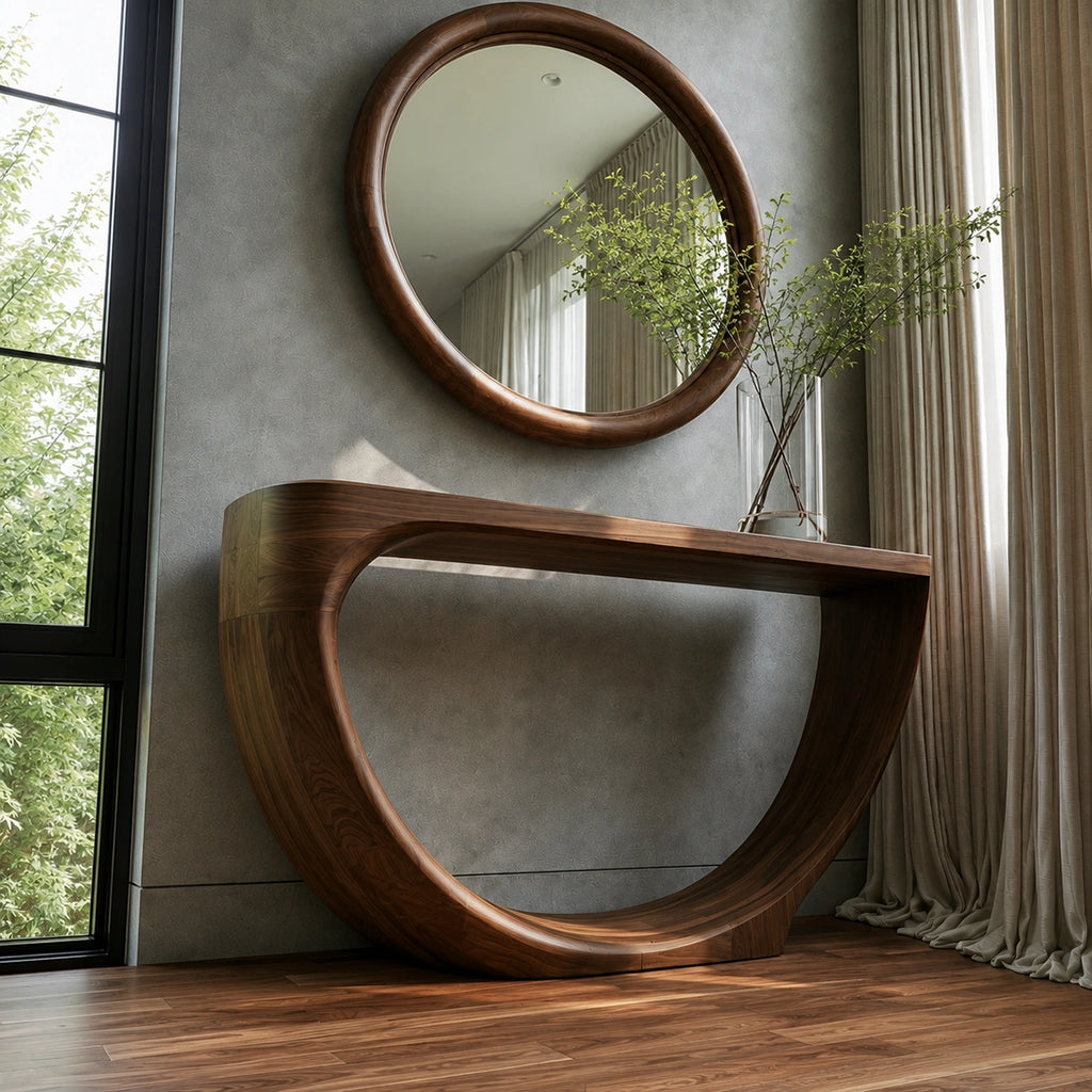 Loop Form Natural Solid Wood Console Table for Entryway and Hallway
