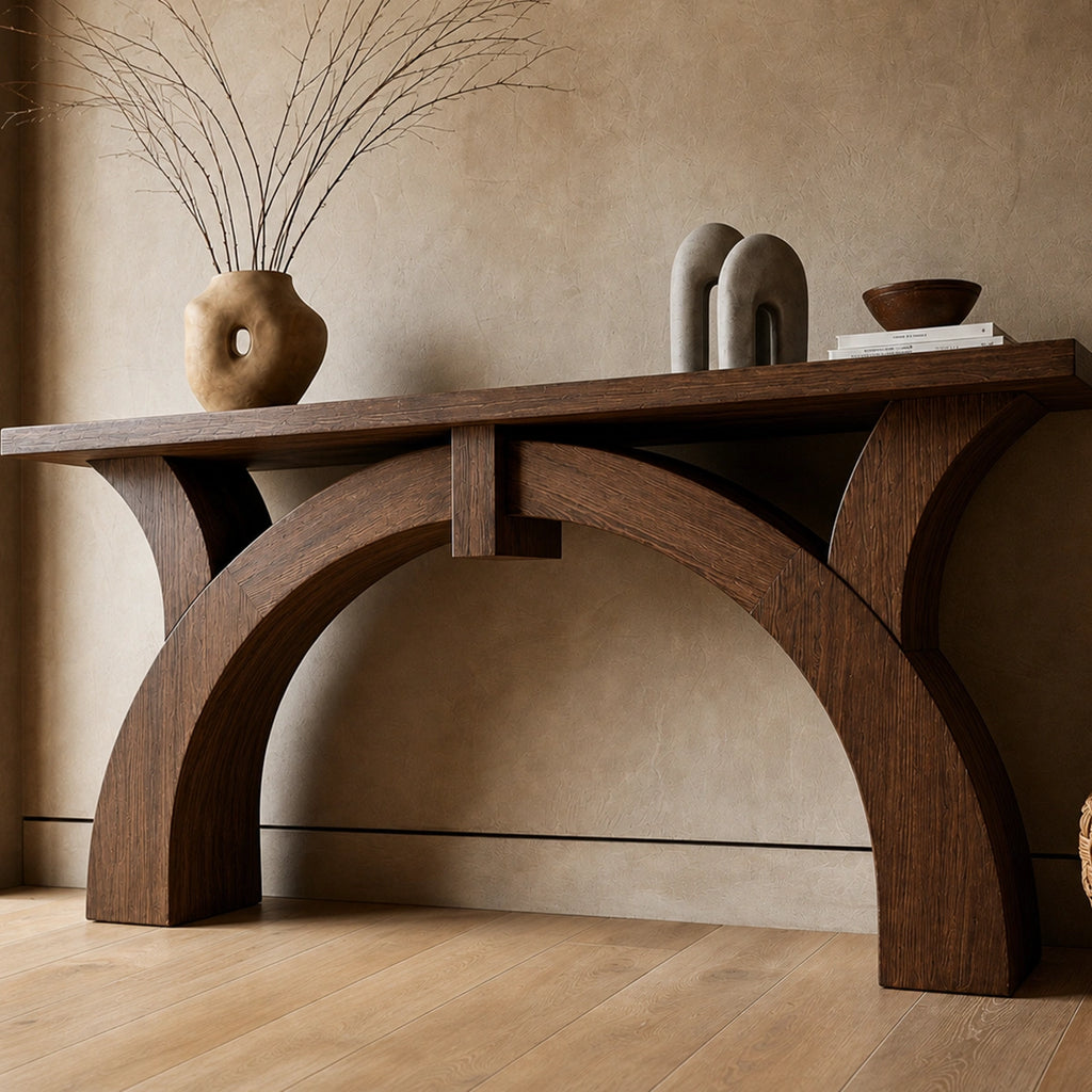 Arched Natural Solid Wood Console Table for Entryway and Hallway