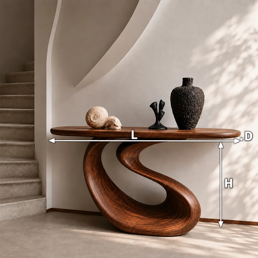 Organic Loop Sculptural Console Table in Natural Solid Wood
