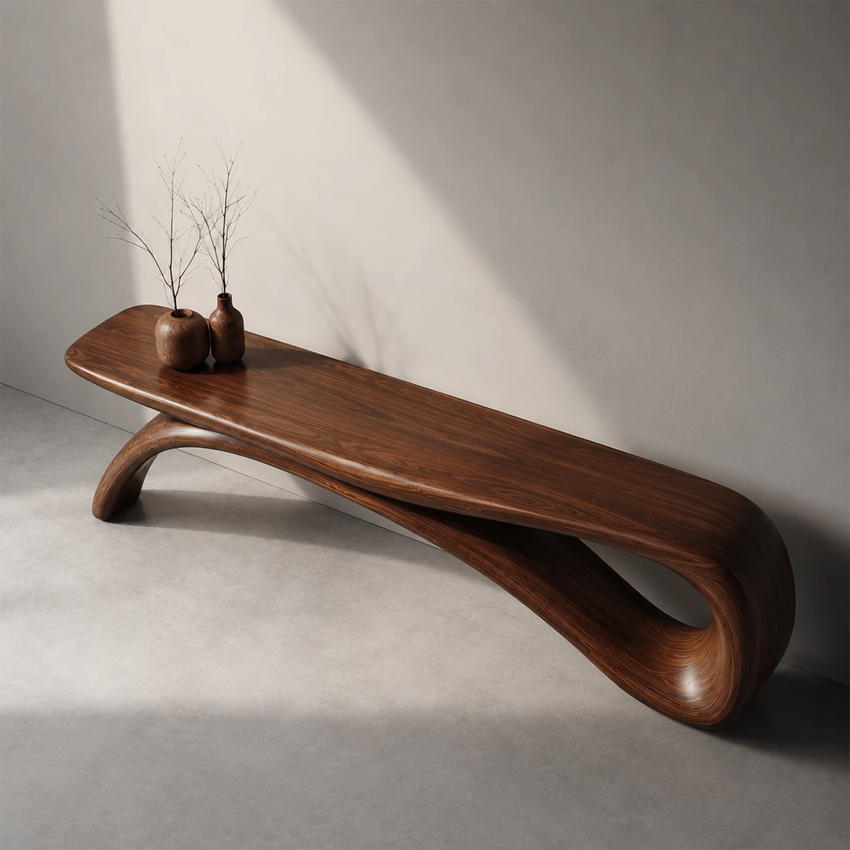 Sculptural Wave Wood Console Table – Organic Natural Wood Console for Modern Interior