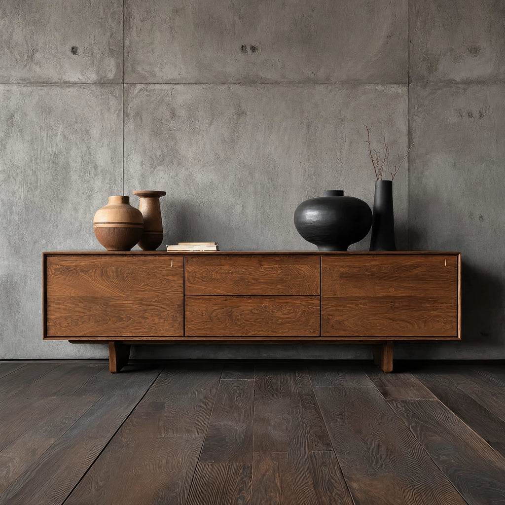 Minimalist Natural Solid Wood TV Stand with Drawer and Cabinet Storage