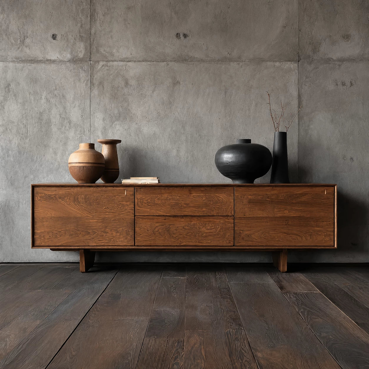 Minimalist Natural Solid Wood TV Stand with Drawer and Cabinet Storage