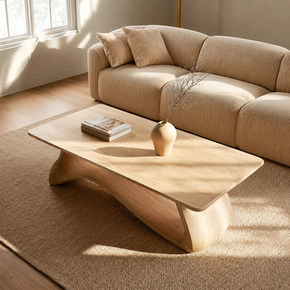 Natural Solid Wood Coffee Table – Sculptural Japandi Style