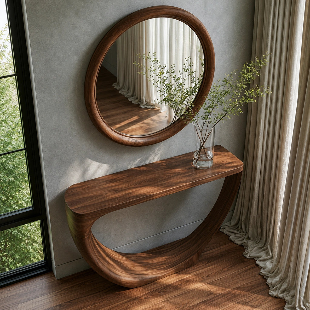 Loop Form Natural Solid Wood Console Table for Entryway and Hallway