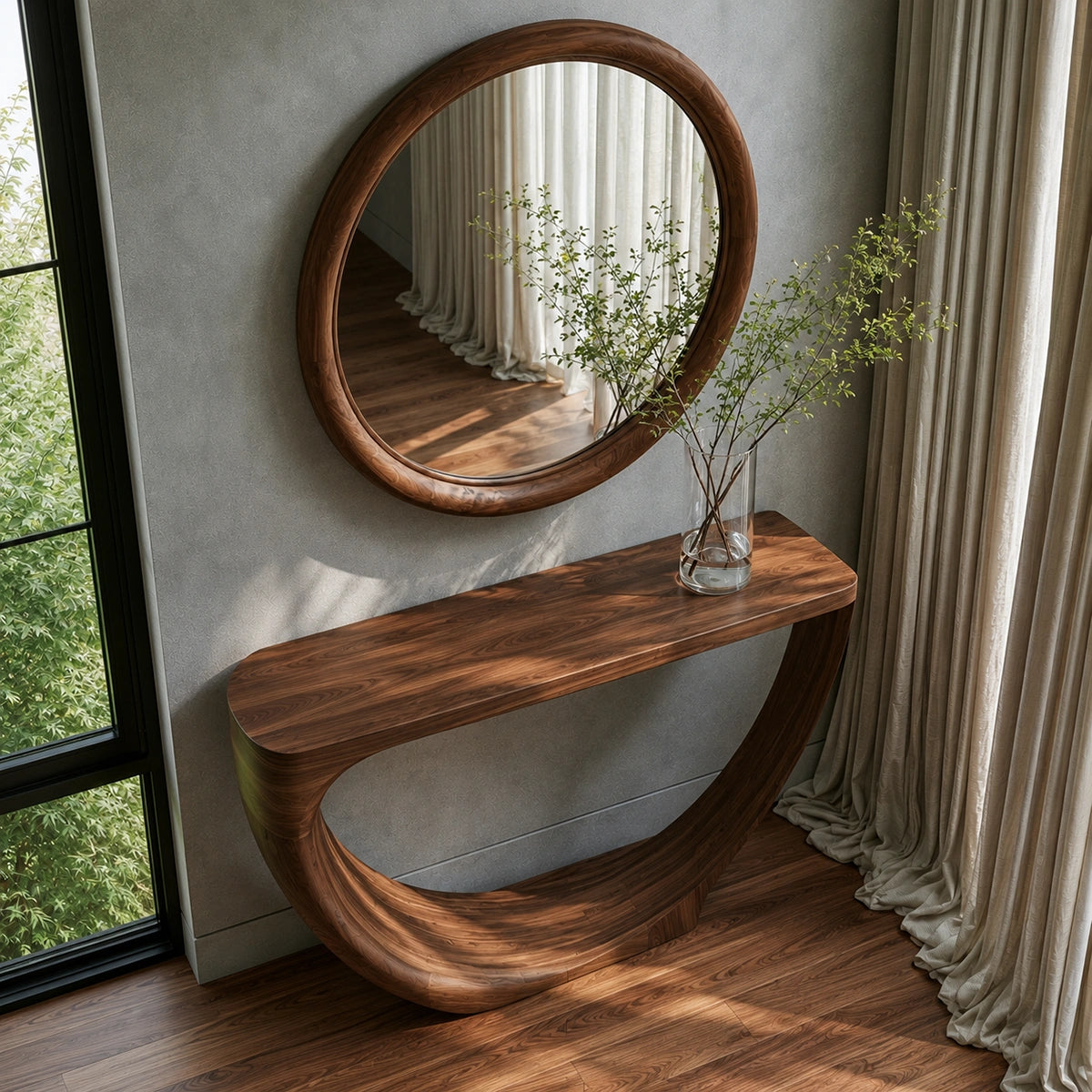 Loop Form Natural Solid Wood Console Table for Entryway and Hallway