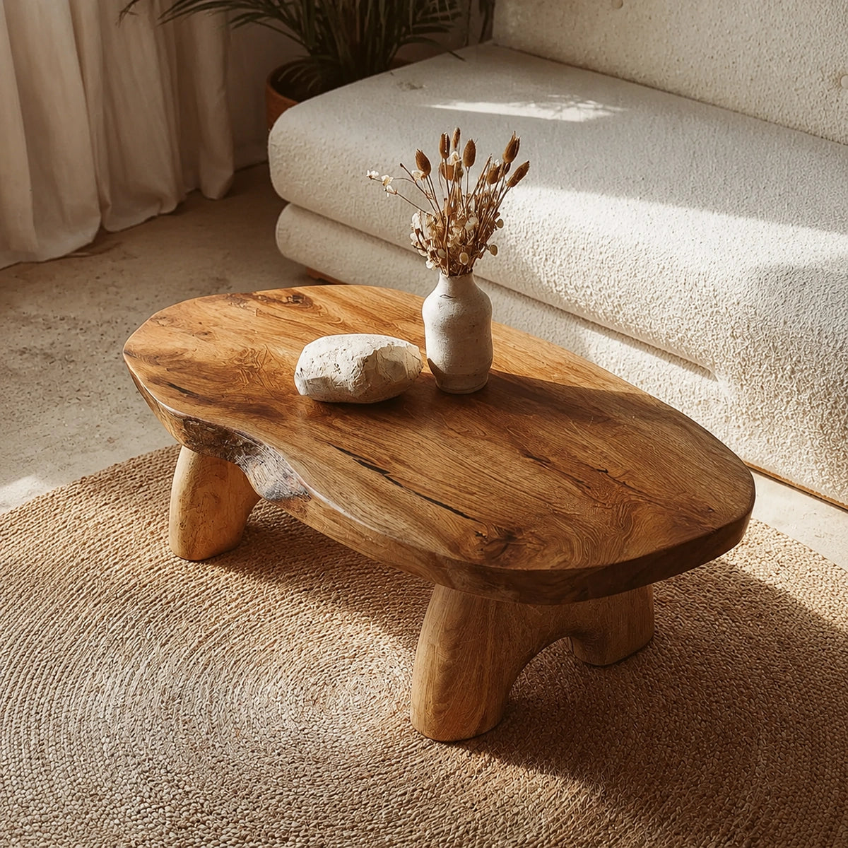 Natural Solid Wood Coffee Table – Live Edge Wabi-Sabi Style