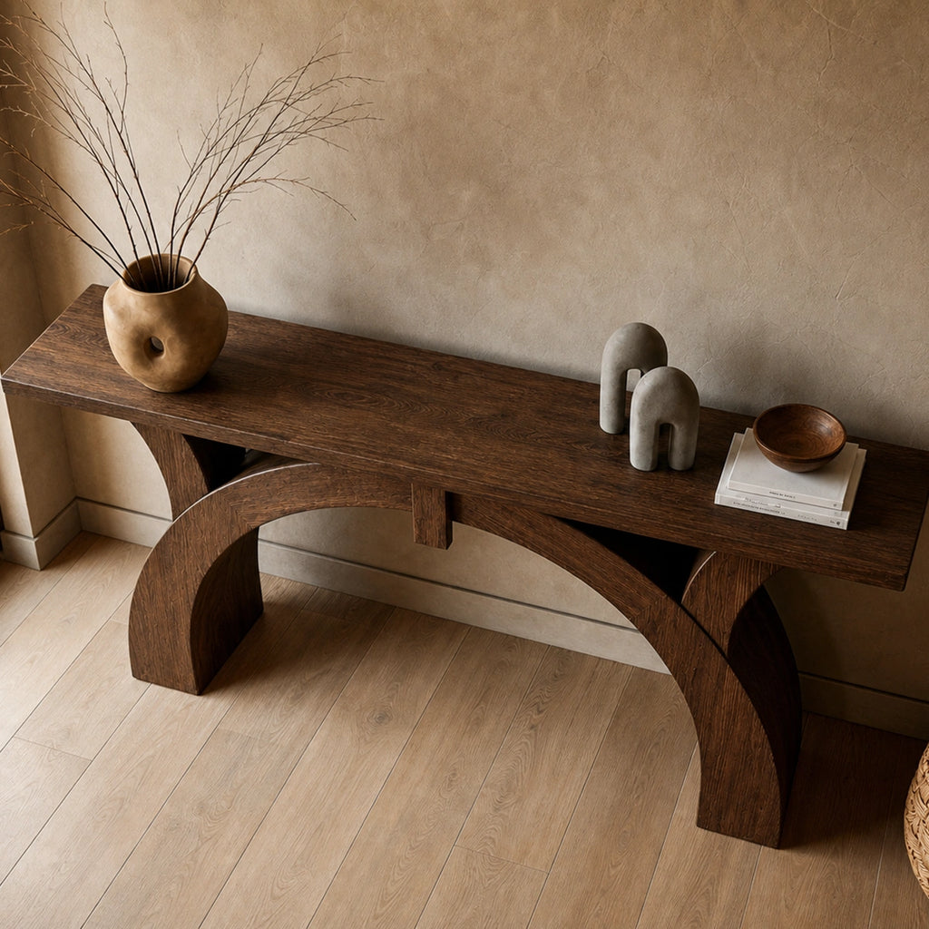 Arched Natural Solid Wood Console Table for Entryway and Hallway