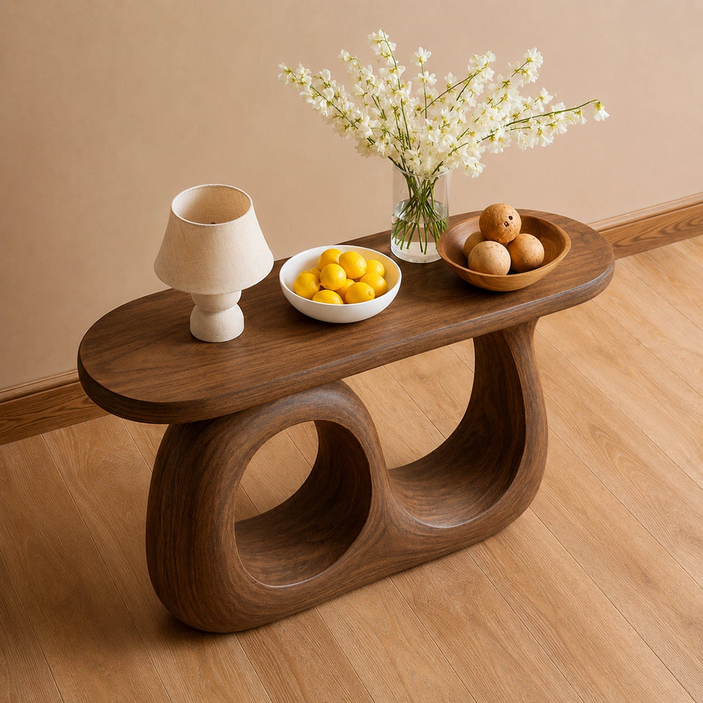 Organic Loop Natural Solid Wood Console Table for Entryway Decor