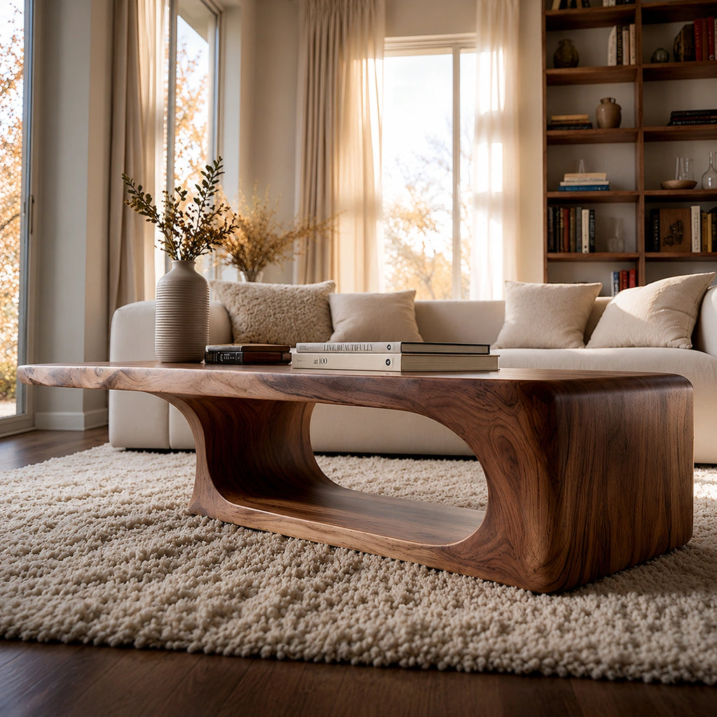 Natural Solid Wood Coffee Table – Sculptural Modern Style