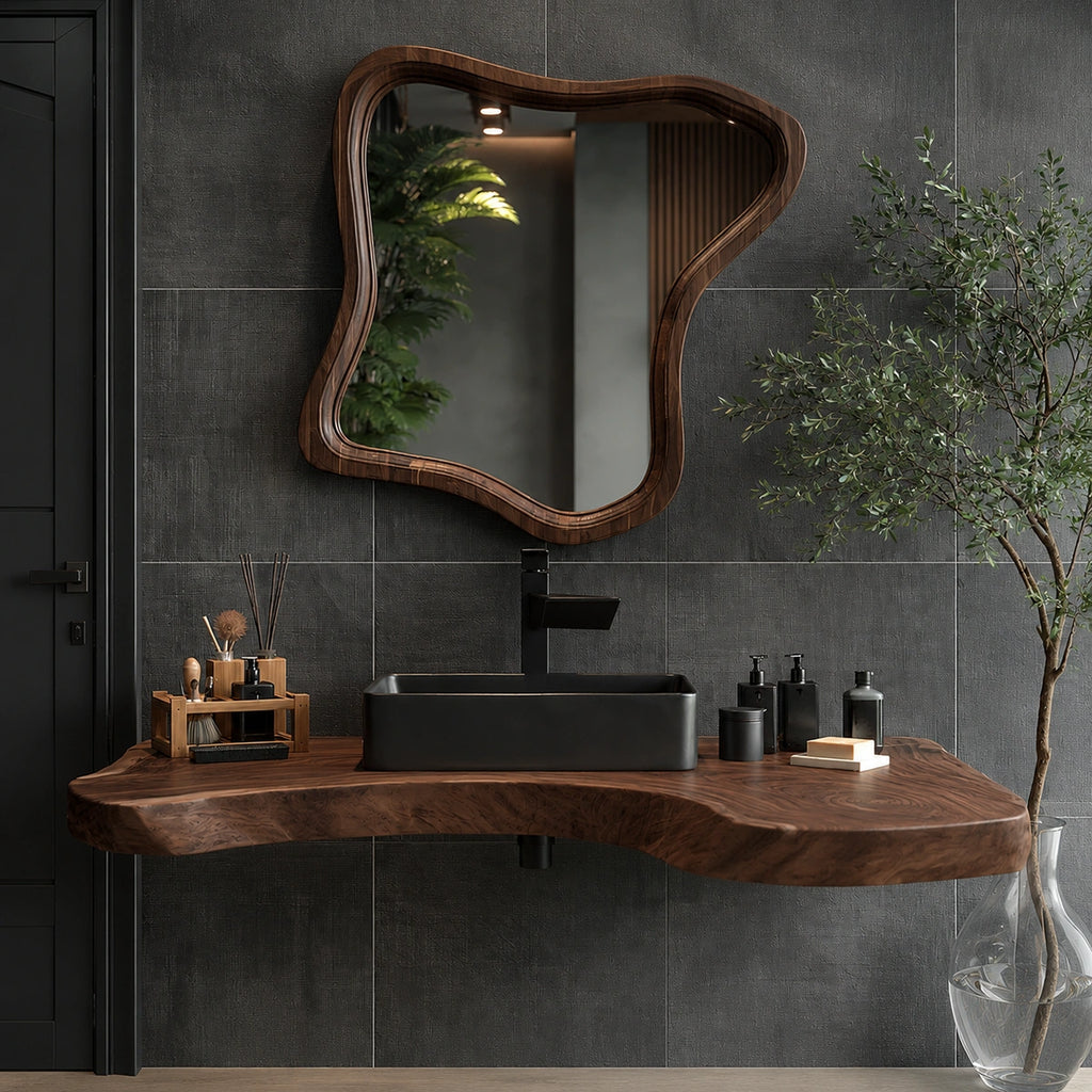 Natural Solid Wood Floating Bathroom Vanity with Sculptural Edge