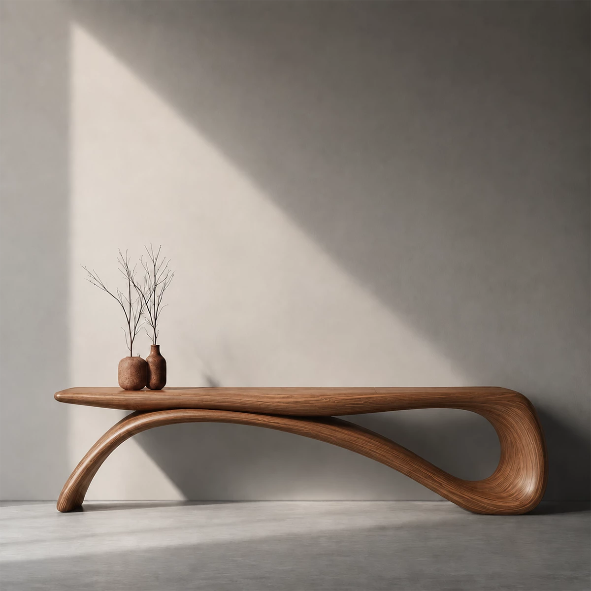 Sculptural Wave Wood Console Table – Organic Natural Wood Console for Modern Interior