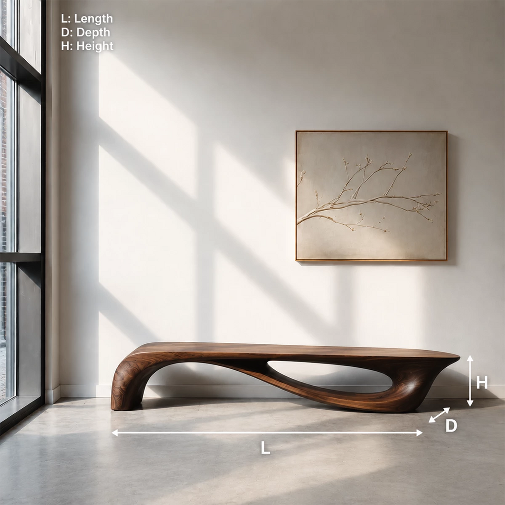 Sculptural Curved Wood Bench – Organic Natural Wood Bench for Modern Interior