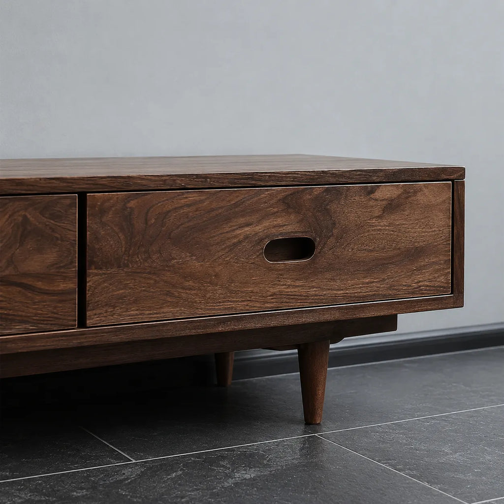 Scandinavian Natural Solid Wood TV Stand with Three Drawer Storage