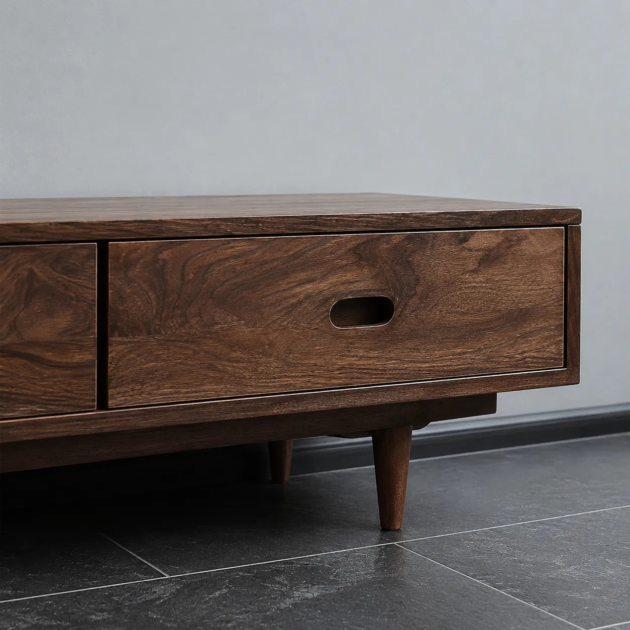 Scandinavian Natural Solid Wood TV Stand with Three Drawer Storage
