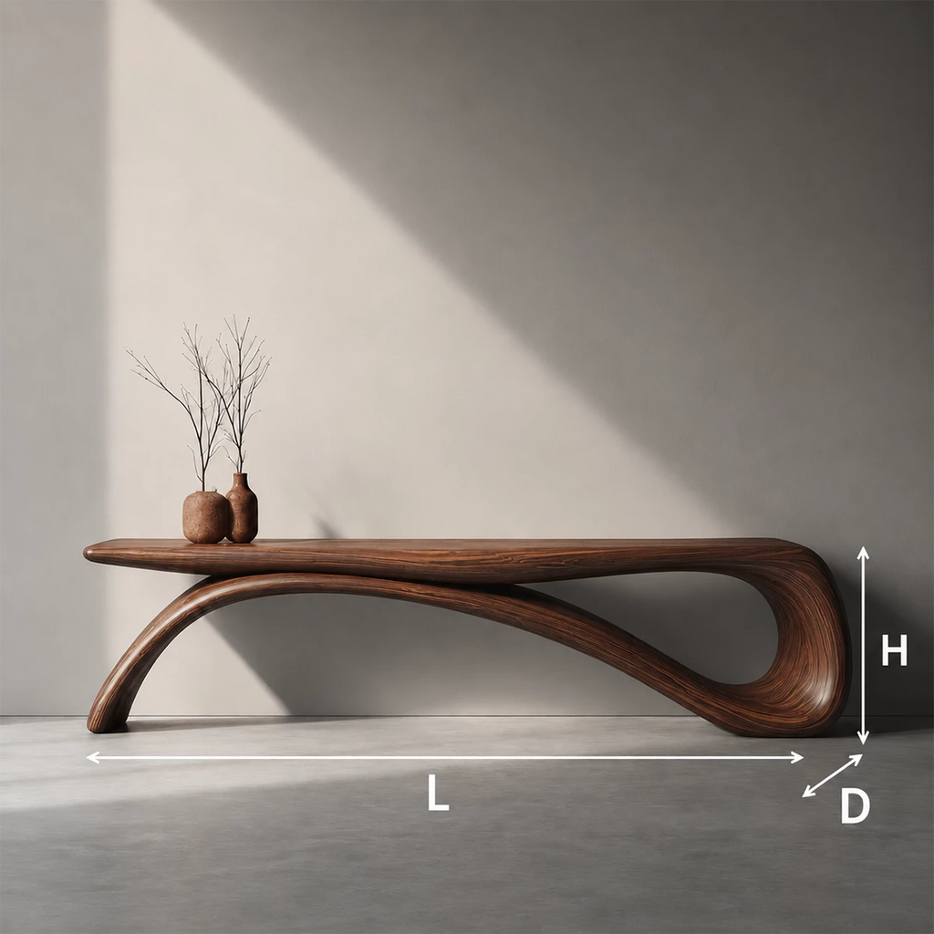 Sculptural Wave Wood Console Table – Organic Natural Wood Console for Modern Interior