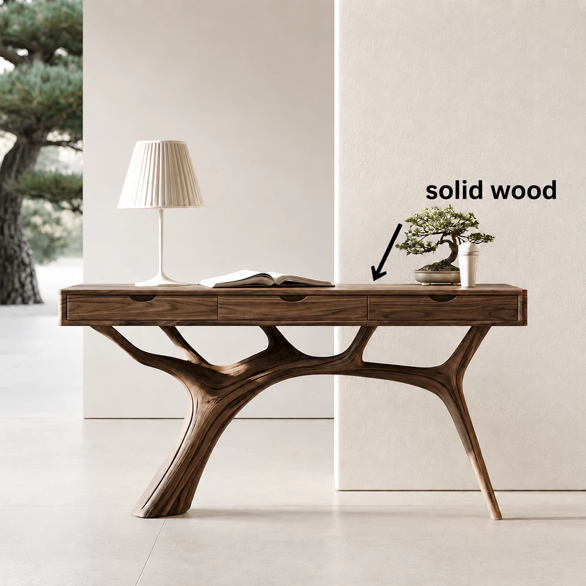 Natural Solid Wood Console Table Branch Frame Wabi Sabi Style