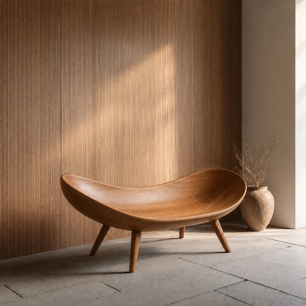 Sculptural Wood Lounge Chair – Organic Natural Wood Chaise for Modern Interior