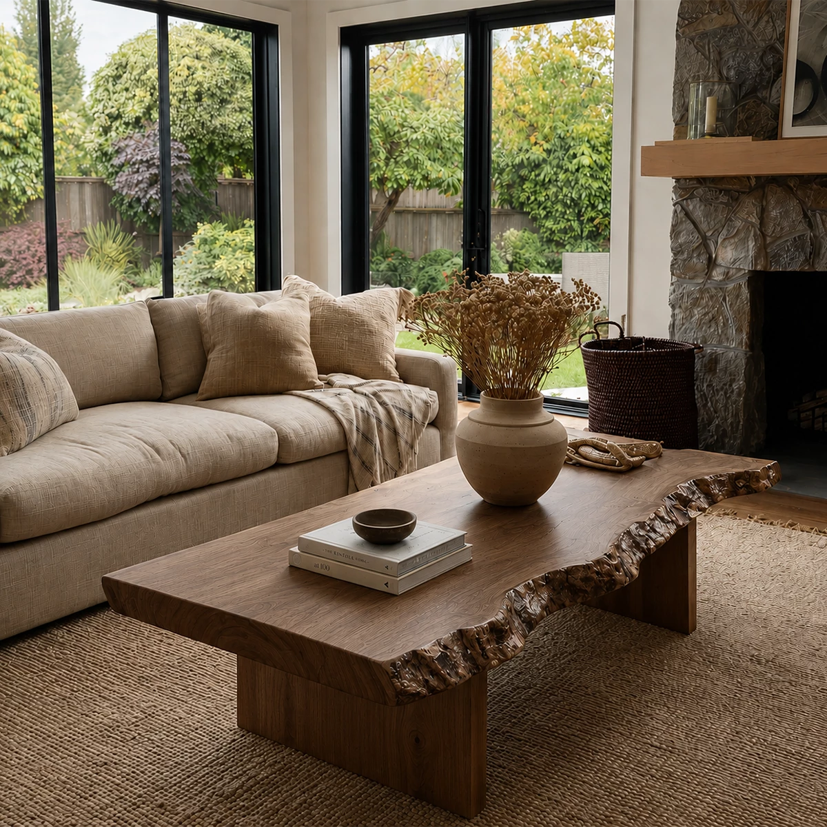 Live Edge Modern Coffee Table Crafted from Natural Solid Wood
