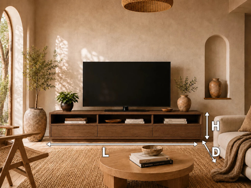 Minimalist Natural Solid Wood TV Stand with Open Shelf Storage
