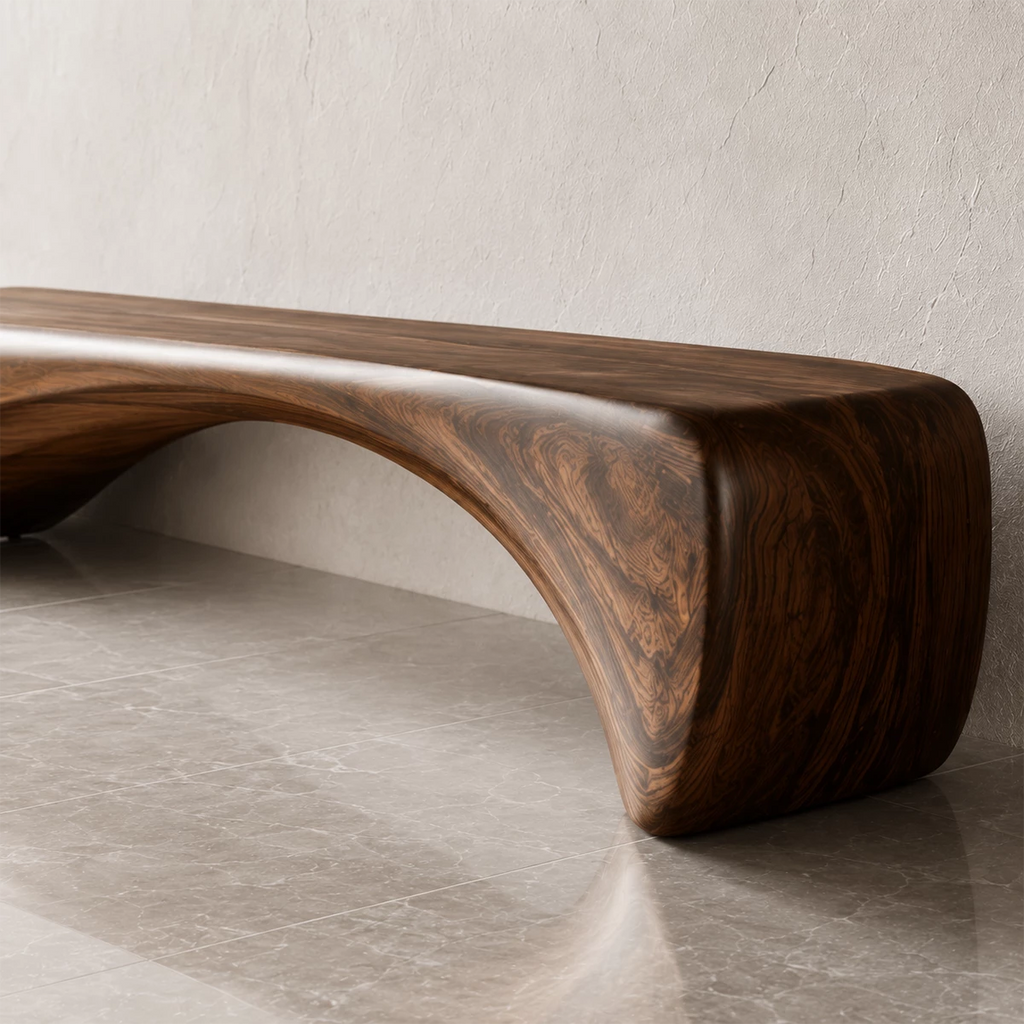 Organic Curved Wood Bench – Natural Wood Entryway Bench for Modern Interior