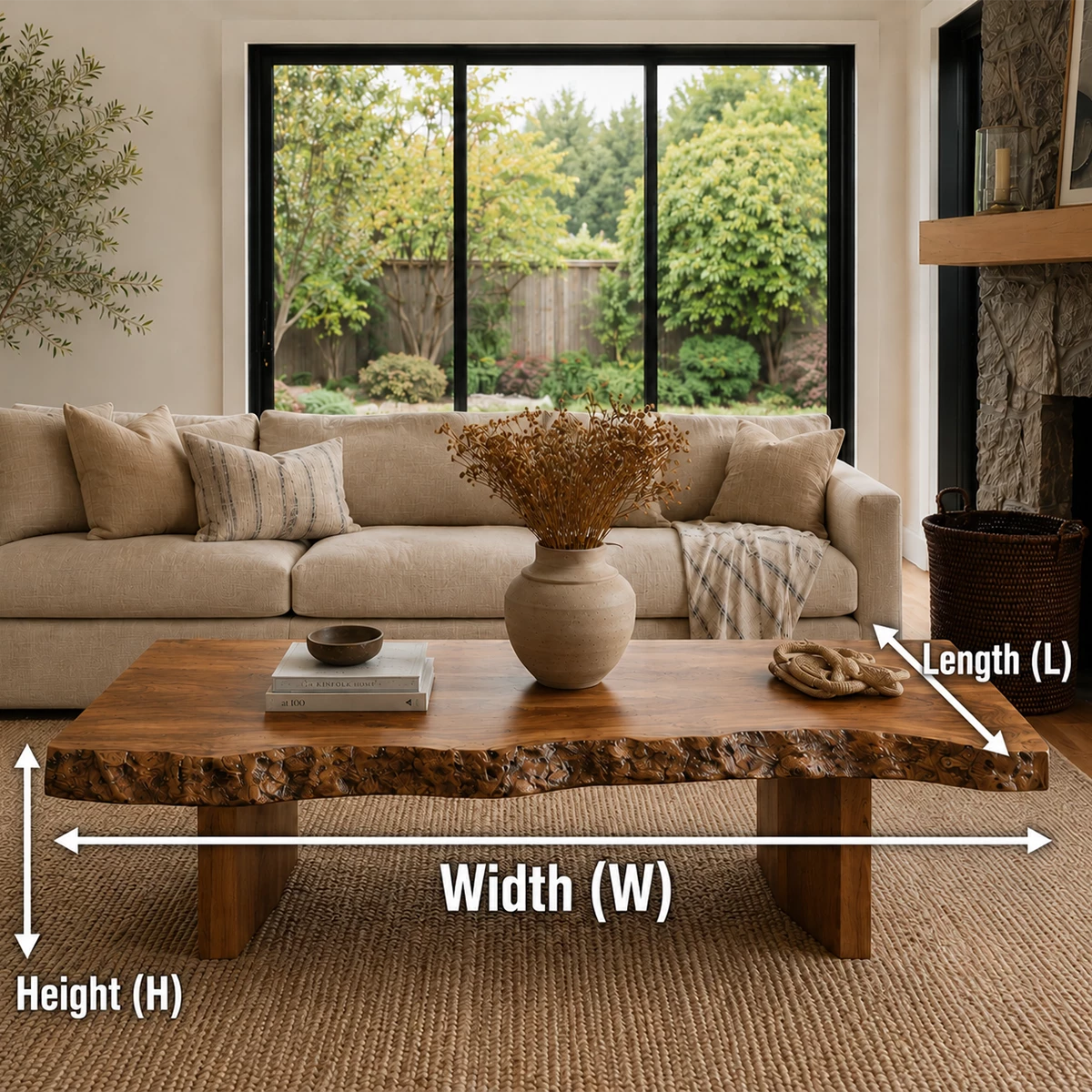 Live Edge Modern Coffee Table Crafted from Natural Solid Wood
