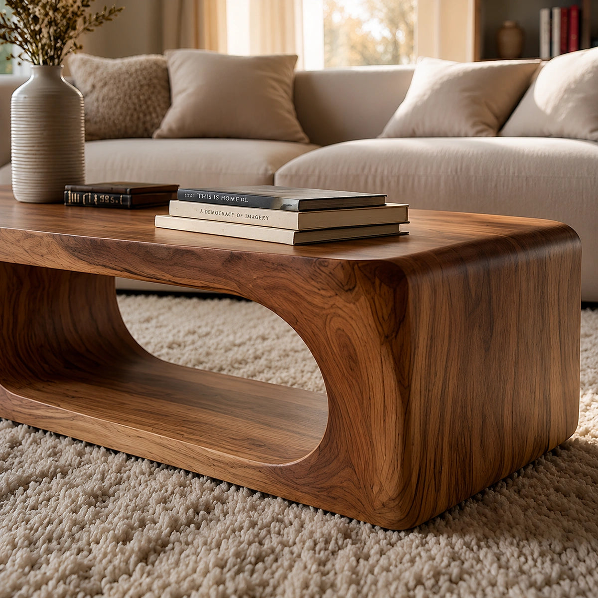 Natural Solid Wood Coffee Table – Sculptural Modern Style