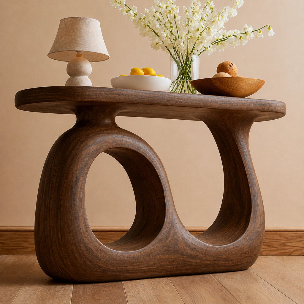 Organic Loop Natural Solid Wood Console Table for Entryway Decor
