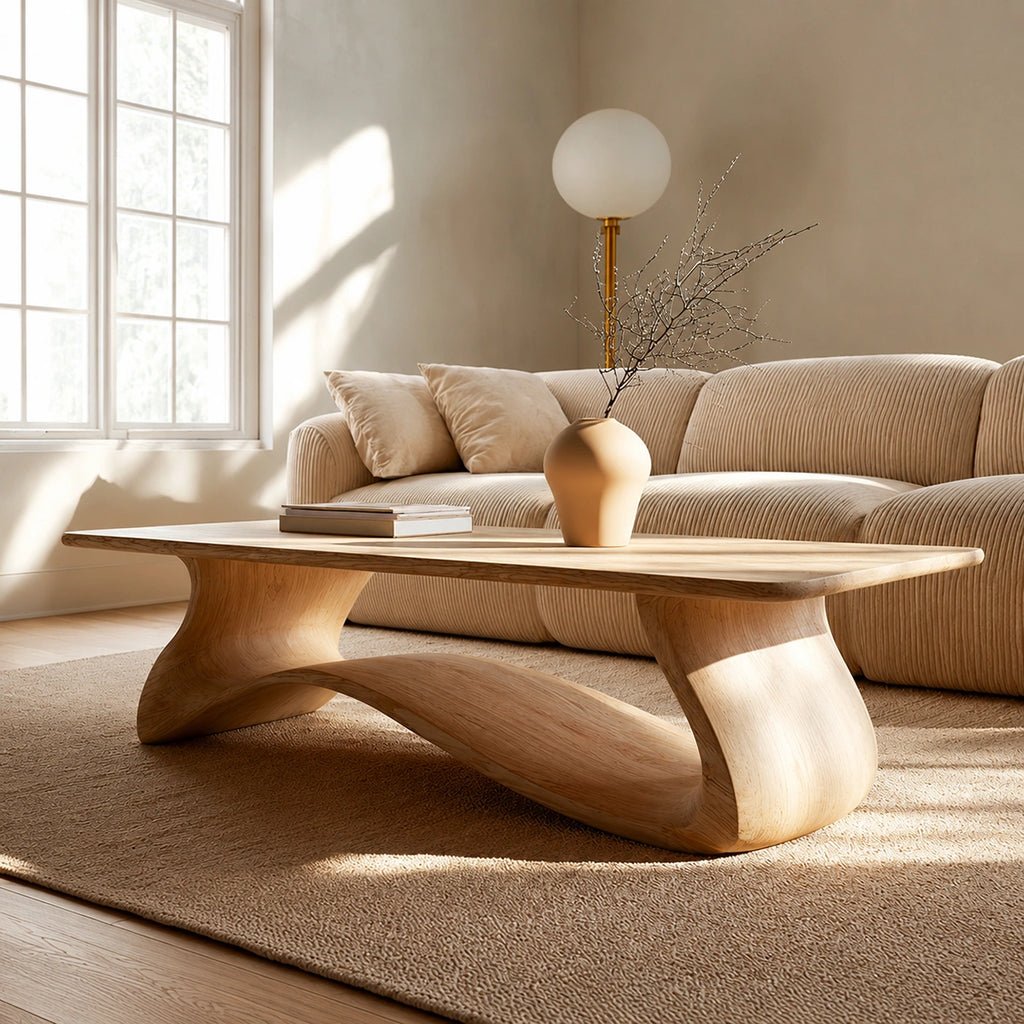 Natural Solid Wood Coffee Table – Sculptural Japandi Style